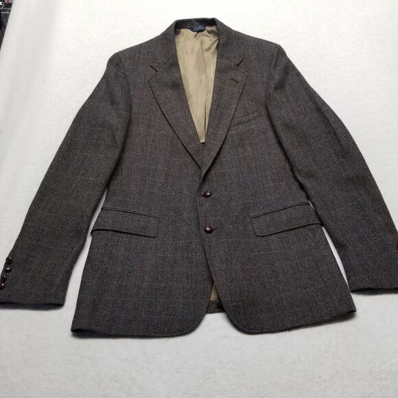 Cricket Club Mens 40R Sport Coat Herringbone Brown Wool 2 Button Notch Lapel Vtg - Picture 1 of 12